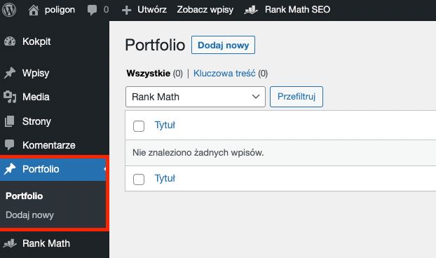 Nowy rodzaj treści w kokpicie WordPress