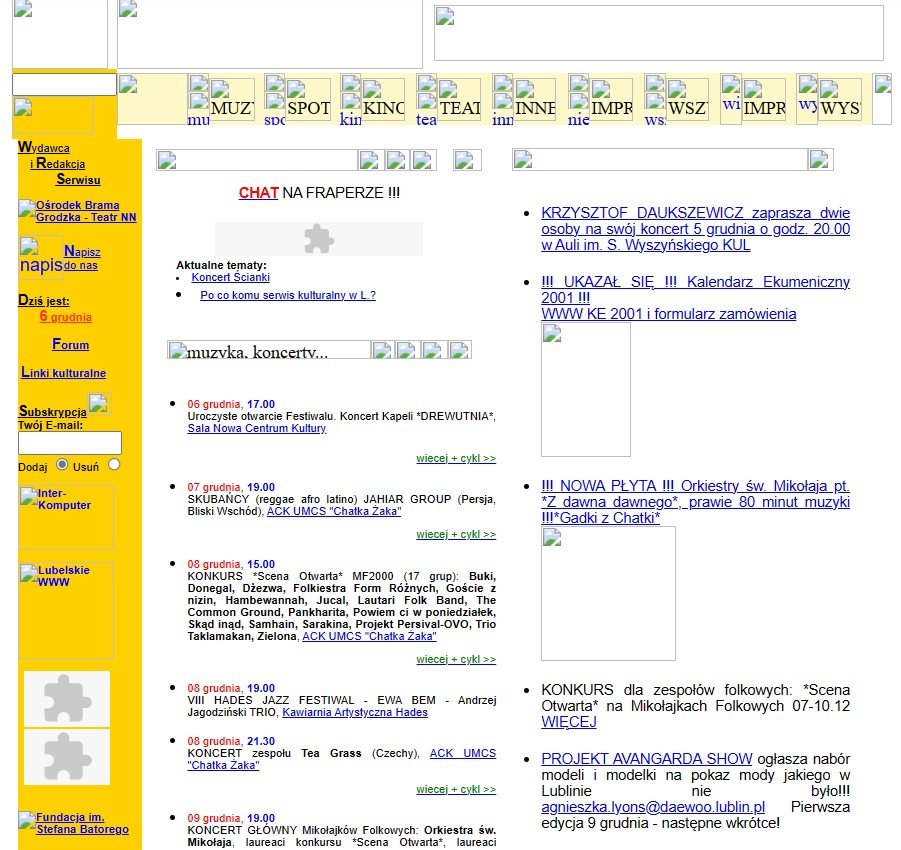 tak wyglądał front naszego systemu CMS z wydarzeniami kulturalnymi Lublina w 2020 roku.